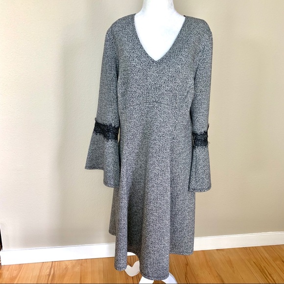 w/TAG New ELLE LACE trim Fit & Flare Gray DRESS - Picture 3 of 8